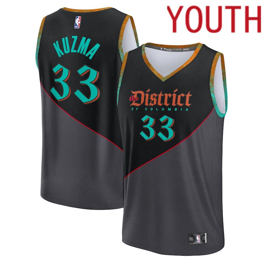 Youth Washington Wizards 33 Kyle Kuzma Fanatics Branded Black City Edition 2023-24 Fast Break NBA Jersey